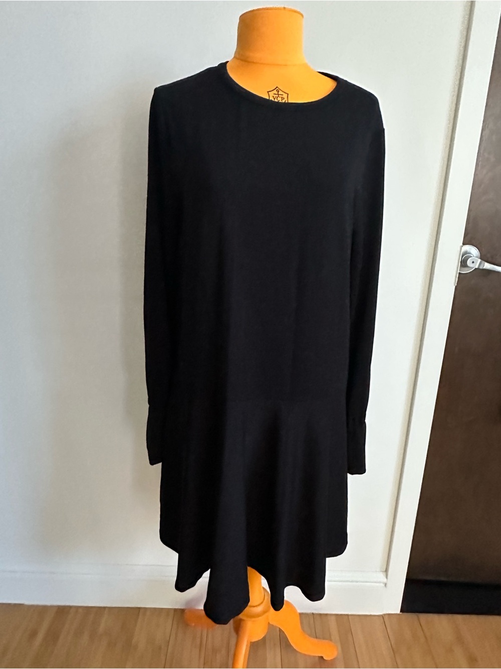 Zara Basic Black Drop-Waist Long Sleeve Dress Sz L